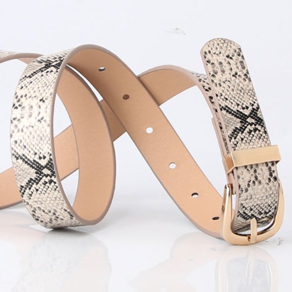 Vegan Leather Khaki Snake Print Belt - Picture 3 of 8